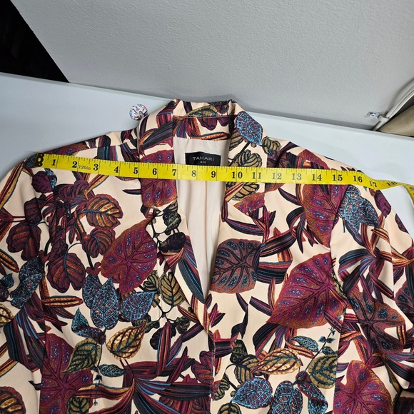 Tahari ASL Printed 1 Button Blazer Womens 12 Wild Berry Tropical Floral Office - Picture 13 of 15